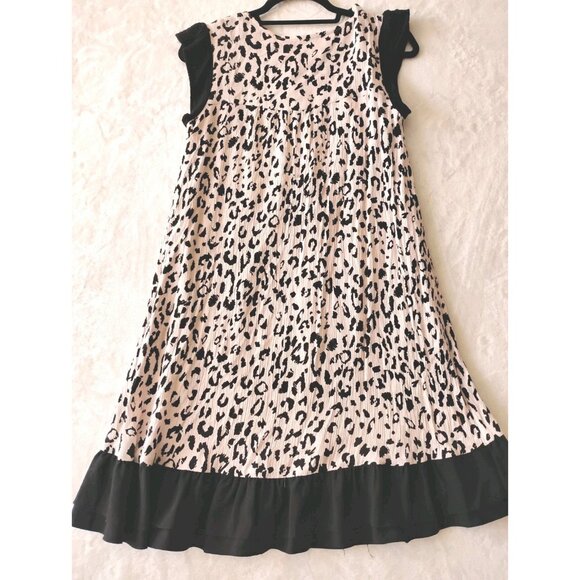 Savanna Jane Boho Embroidered Cheetah Print Ruffle Hem Casual Dress Size Small - Picture 2 of 6
